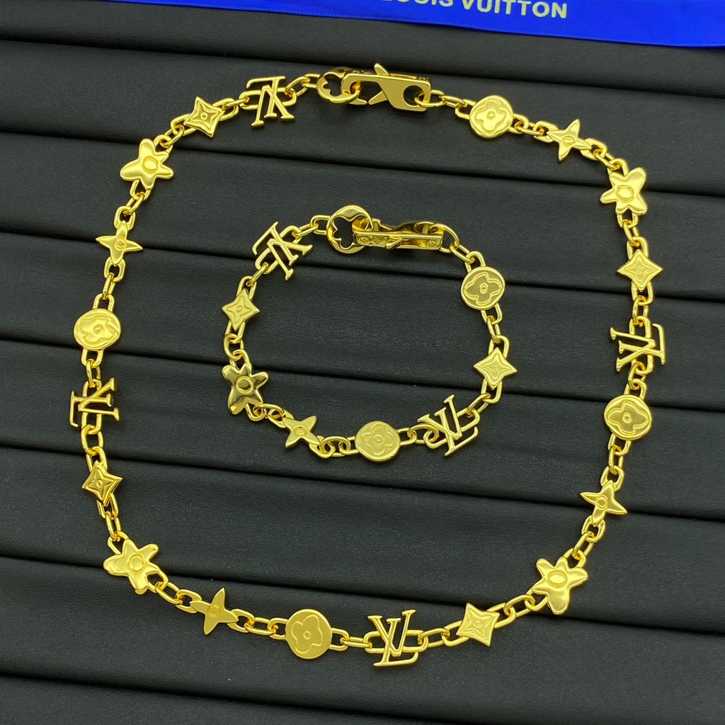 Mixed Shape All-Over Charm Station Necklace & Bracelet Set