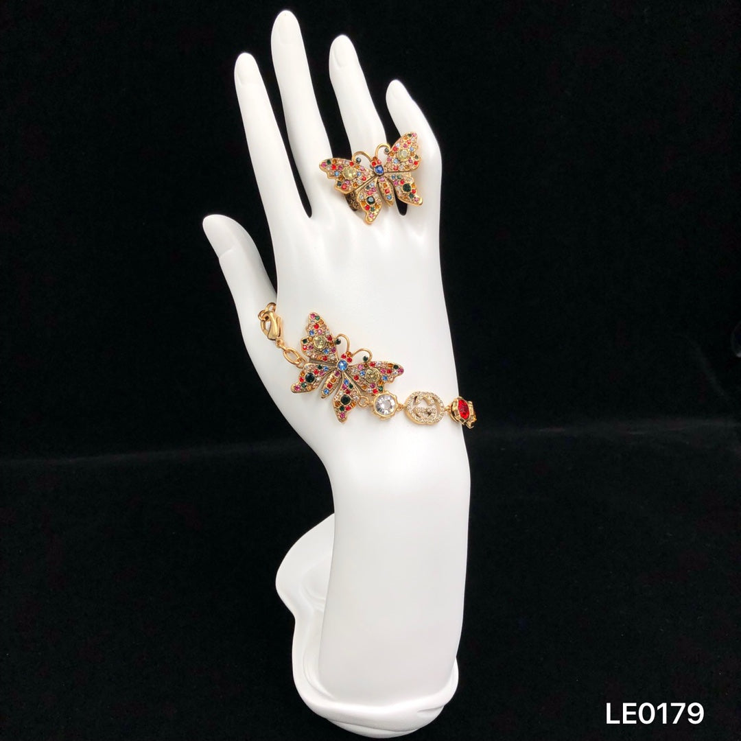 Rainbow Crystal Butterfly Jewelry Set