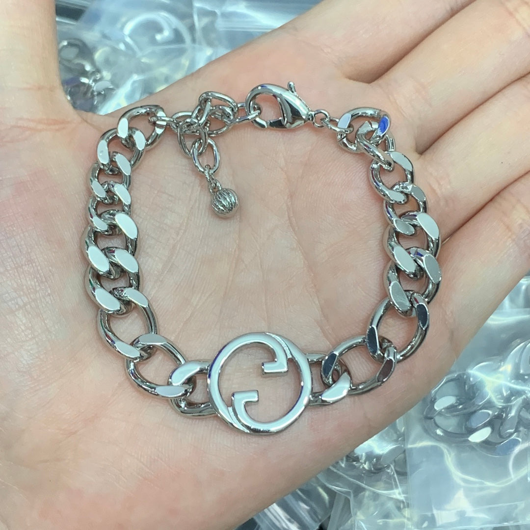 Cuban Link Double Ring Logo Jewelry Set