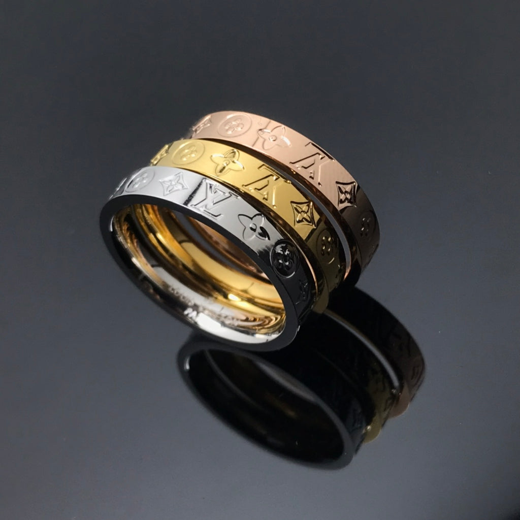 Narrow Steel Ring with Floral Pattern
