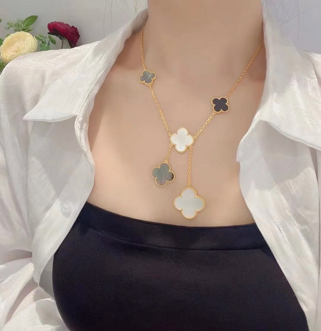 Large and Small Flower Six-Leaf Clover Necklace