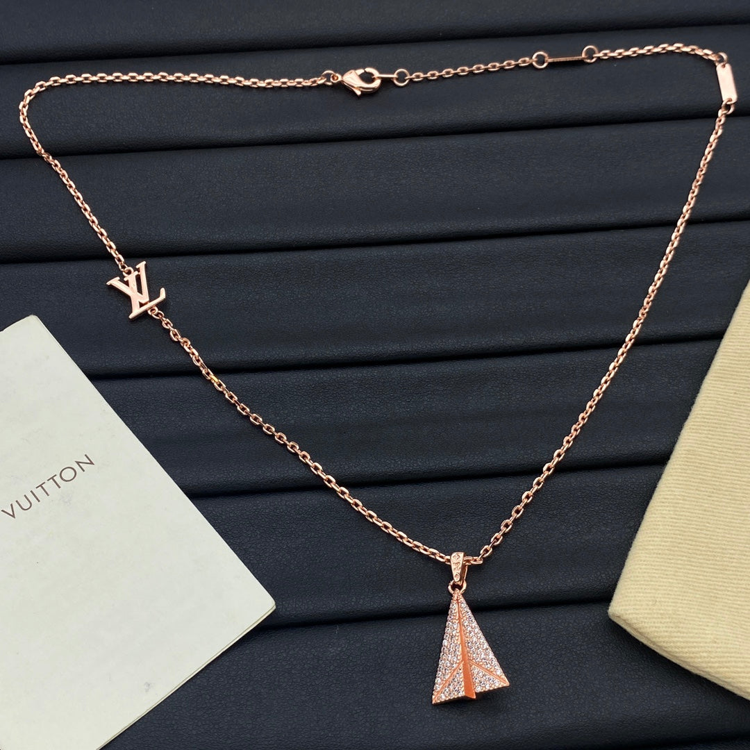 Pavé Crystal Paper Plane Pendant Cable Chain Necklace