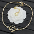 Pavé CC Circle Pendant Tennis Chain Necklace – Gold & Silver