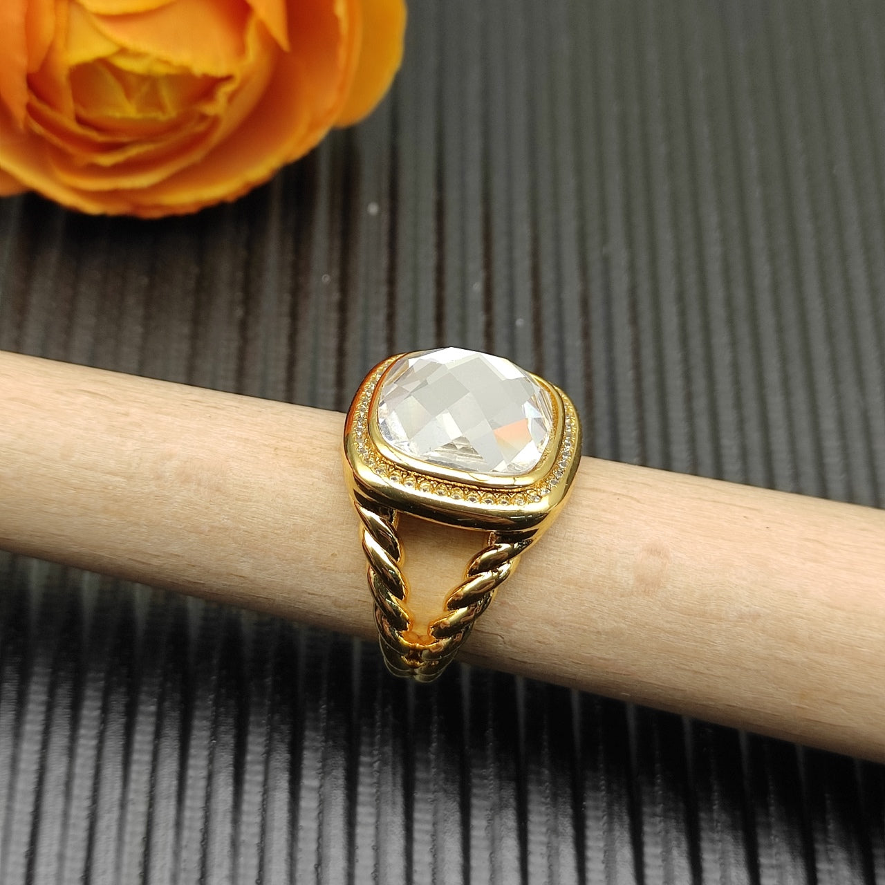 Colorful Crystal Square Pendant Necklace & Ring Set