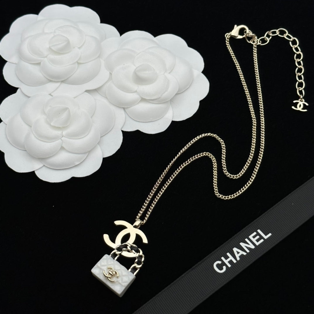 Quilted Mini Bag Charm Necklace & Earrings Set