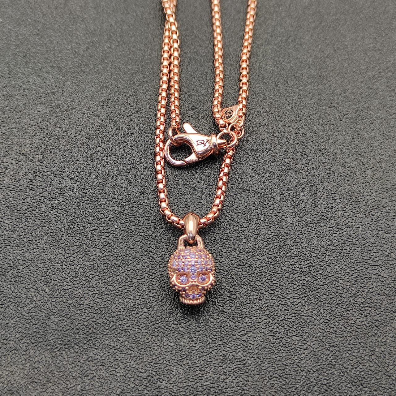 Micro Pavé Skull Pendant Box Chain Necklace
