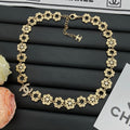 Crystal Floral Link Chain Choker Necklace – Gold & Silver