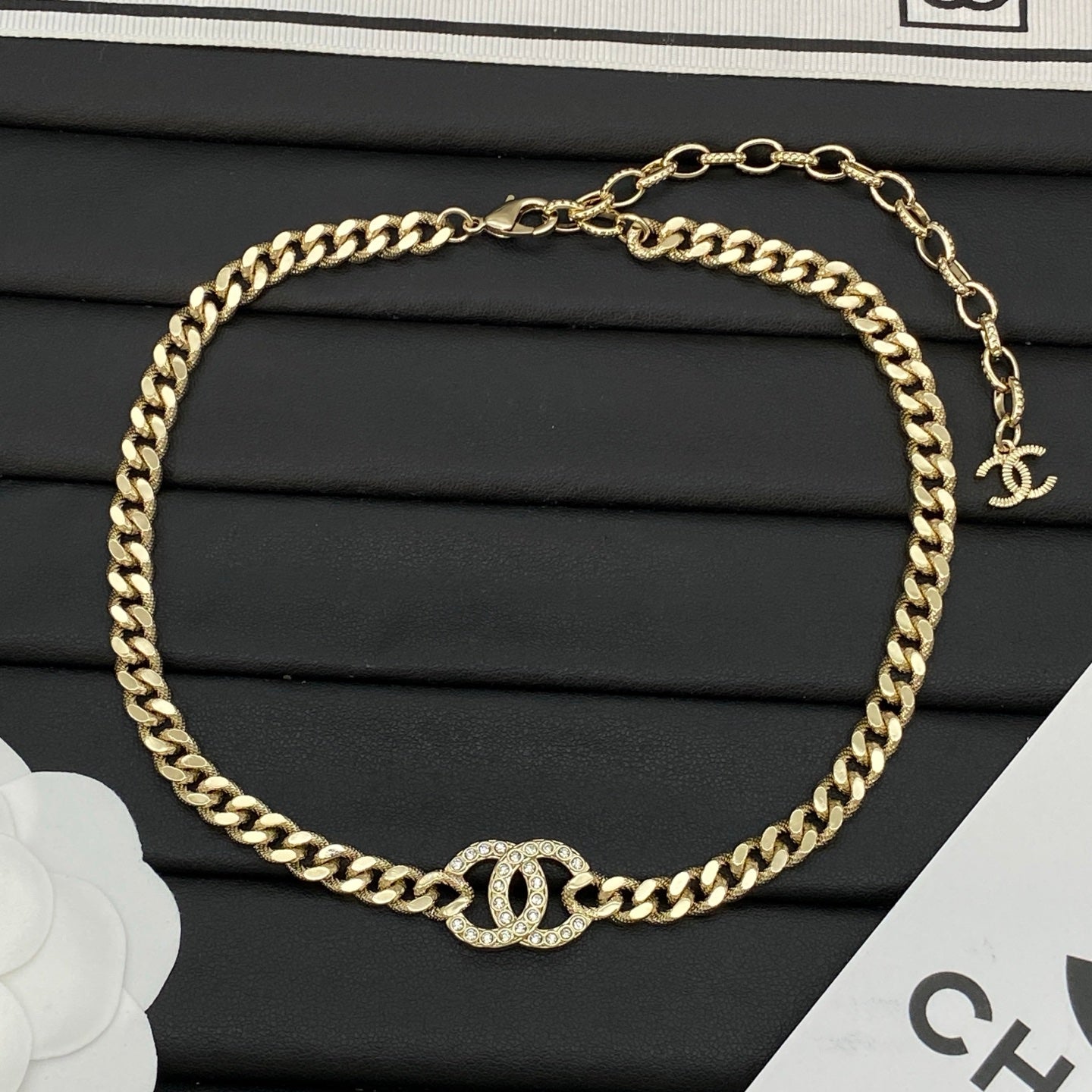 Chunky Cuban Chain Necklace & Bracelet Set | Crystal Pavé Logo Center Link | Gold-Tone