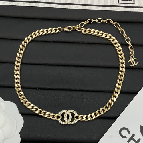 Chunky Cuban Chain Necklace & Bracelet Set | Crystal Pavé Logo Center Link | Gold-Tone