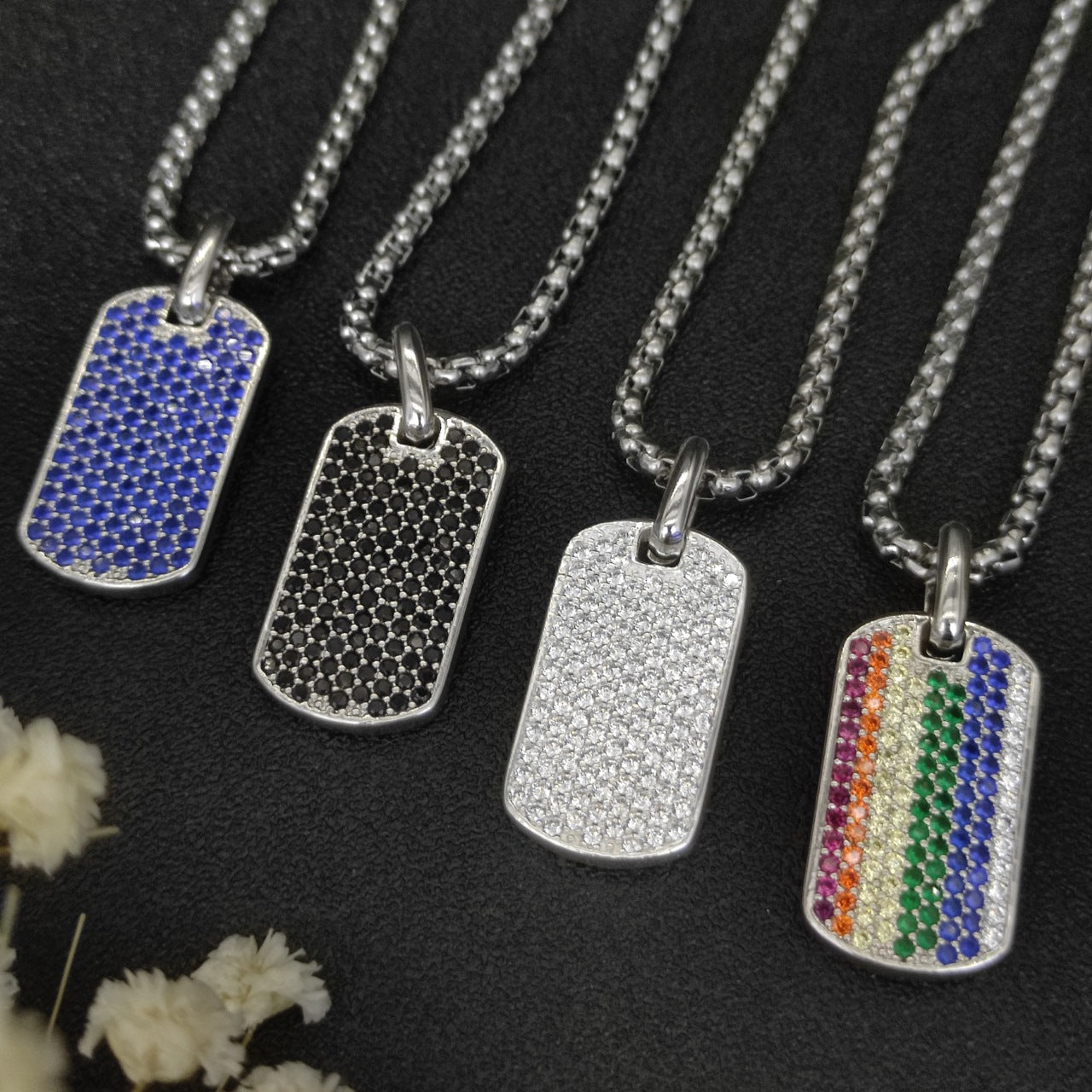 Full Pavé Dog Tag Pendant Necklace