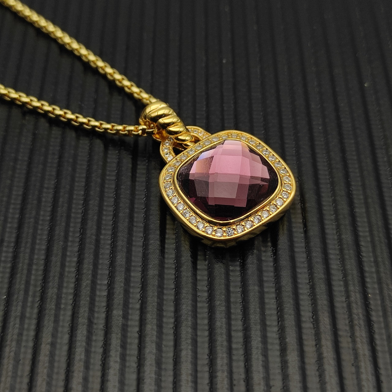 Colorful Crystal Square Pendant Necklace & Ring Set