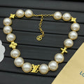 Large Faux Pearl & Four-Petal Flower Spacer Choker Necklace