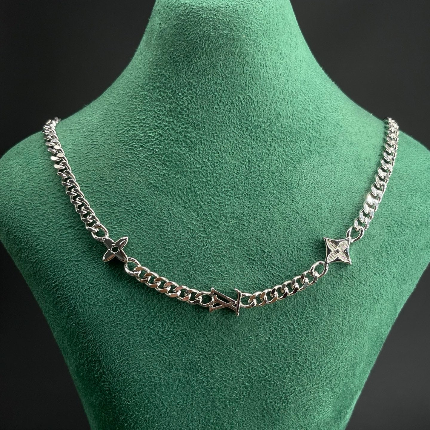 Monogram Charm Cuban Link Chain Necklace