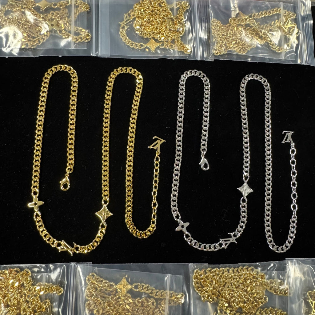 Monogram Charm Cuban Link Chain Necklace