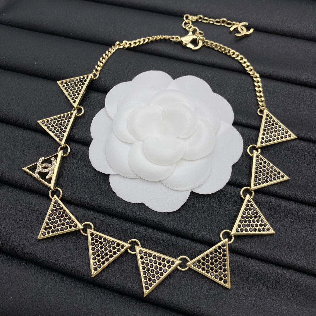 Gold CC Geometric Triangle Link Choker Necklace