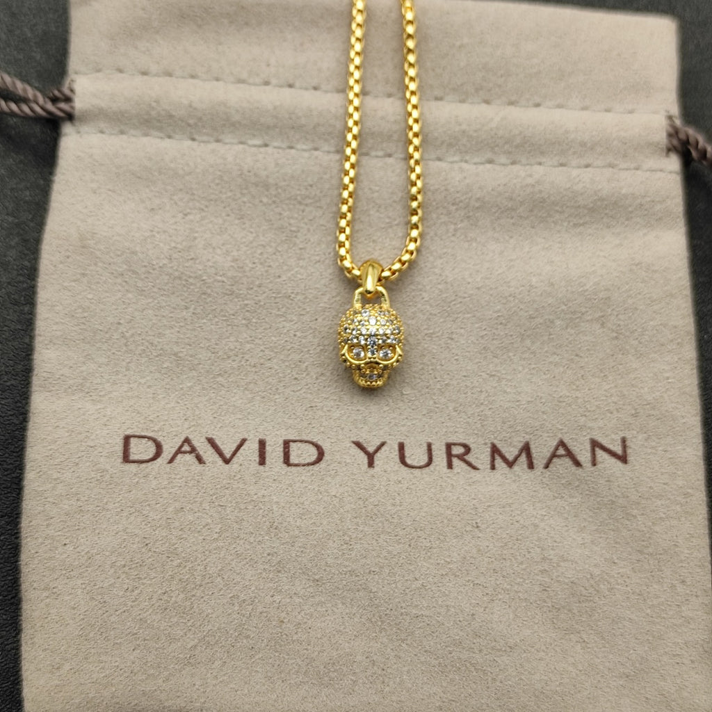 Micro Pavé Skull Pendant Box Chain Necklace