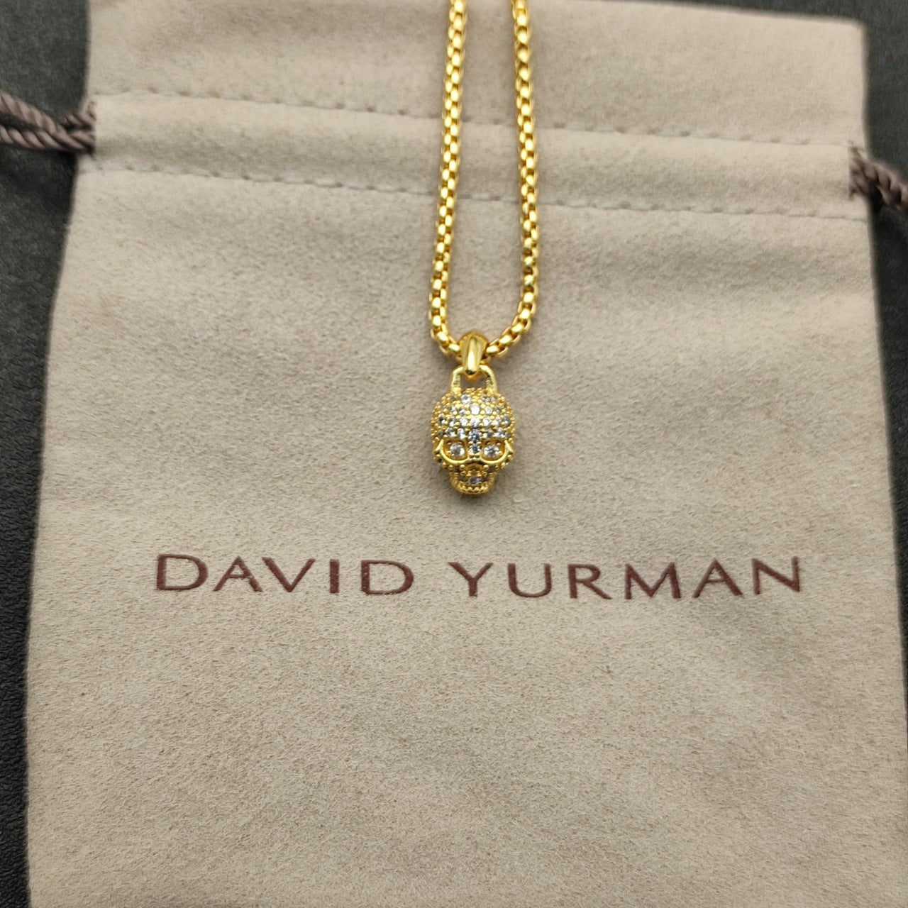 Micro Pavé Skull Pendant Box Chain Necklace