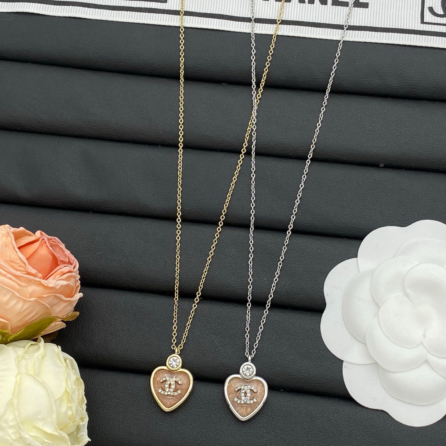 Crystal Heart Pendant Necklace with Rhinestone Accent – Gold & Silver Set