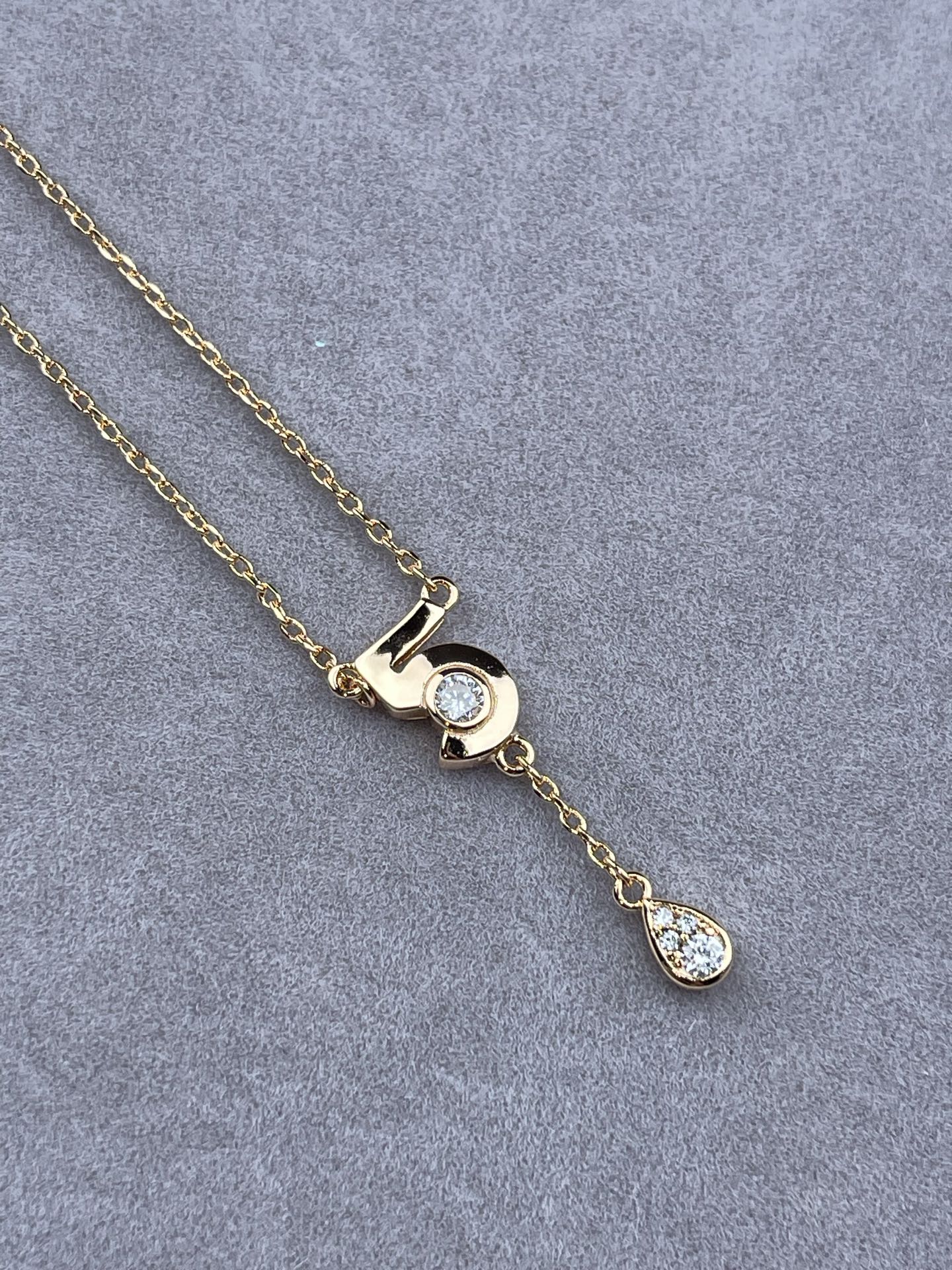 Numeric Charm Bezel Crystal Teardrop Tassel Necklace