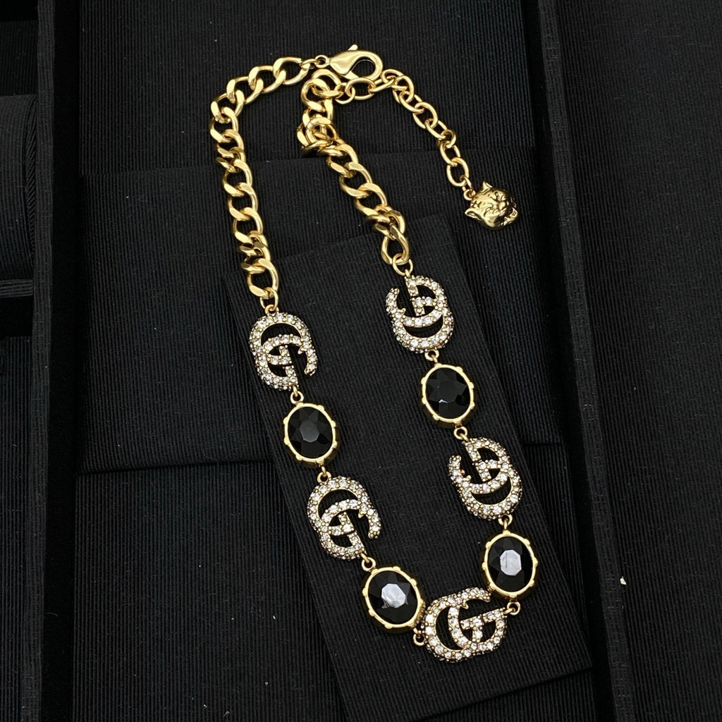 Crimson Crystal Pavé Logo Station Necklace & Bracelet Set with Drop Earrings