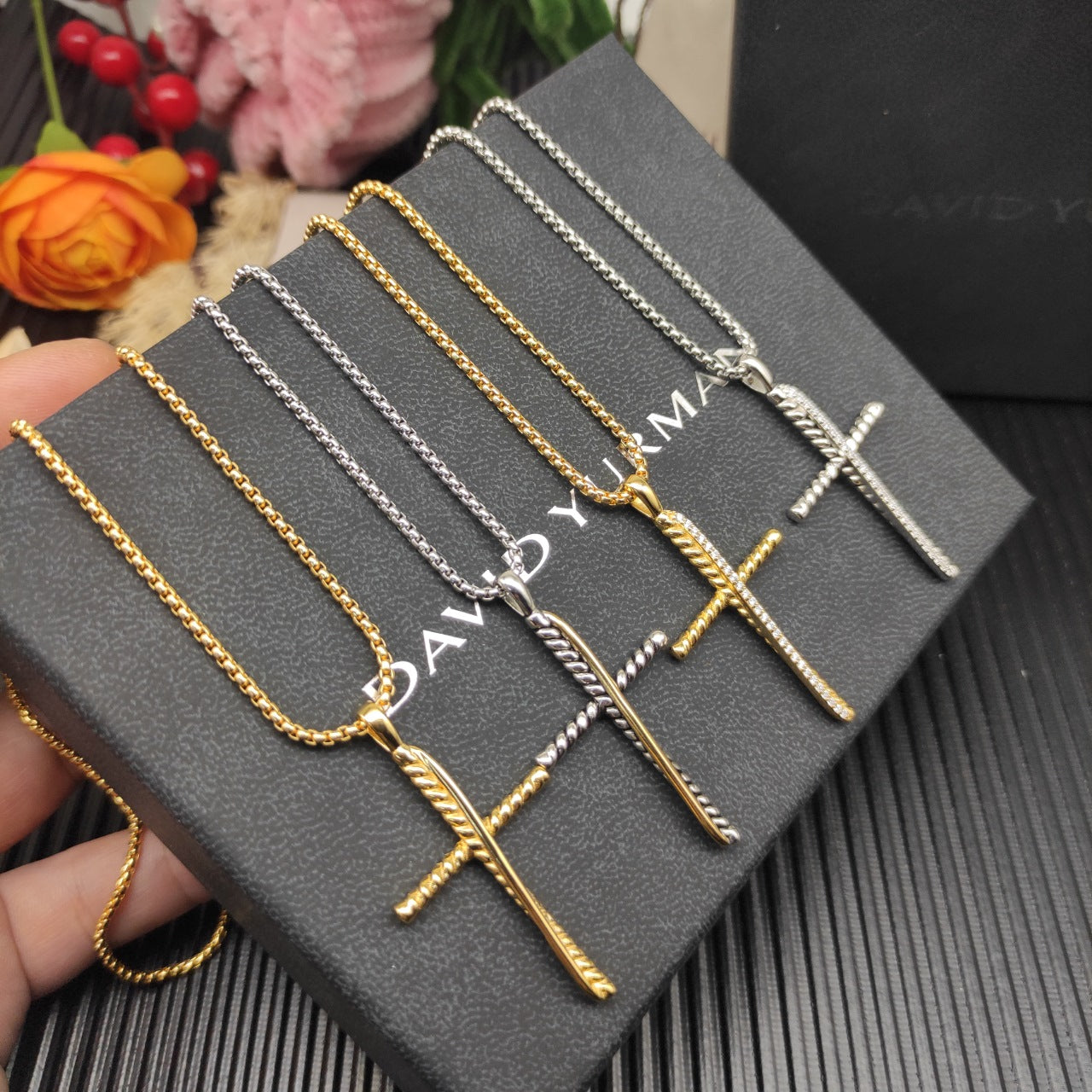 Twisted Cable Slim Cross Pendant Necklace