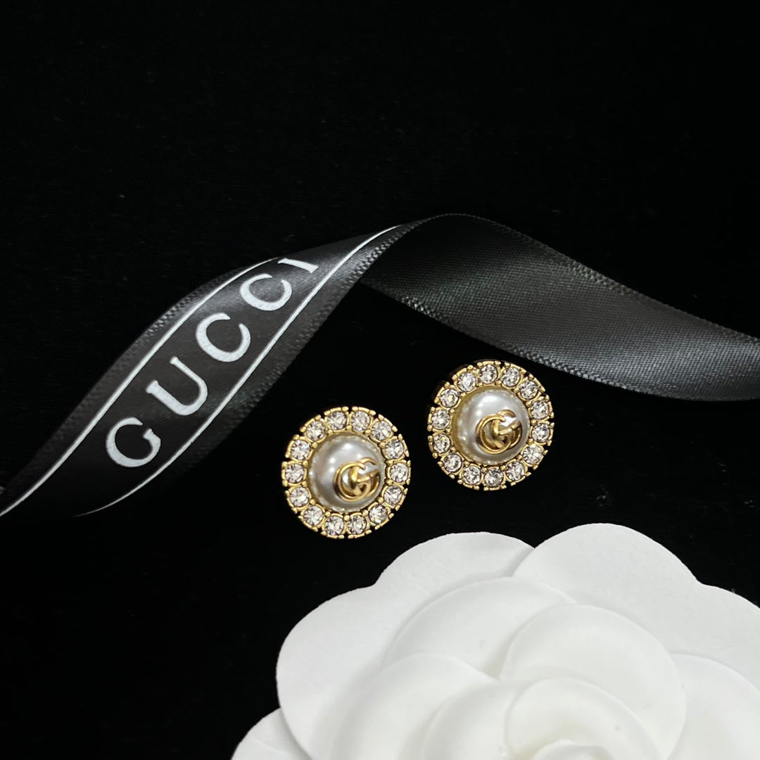 Luxury Pearl Rhinestone Halo Logo Full Jewelry Set