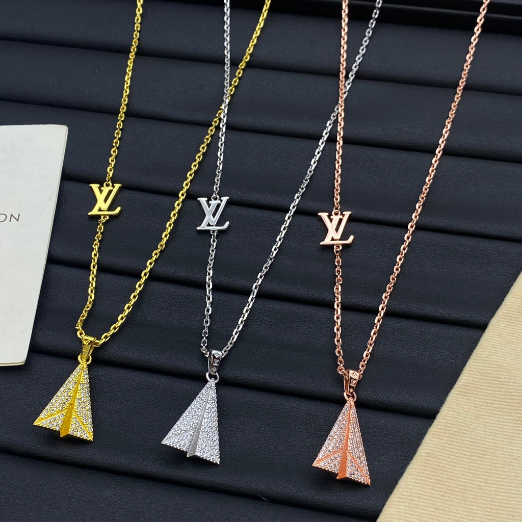 Pavé Crystal Paper Plane Pendant Cable Chain Necklace
