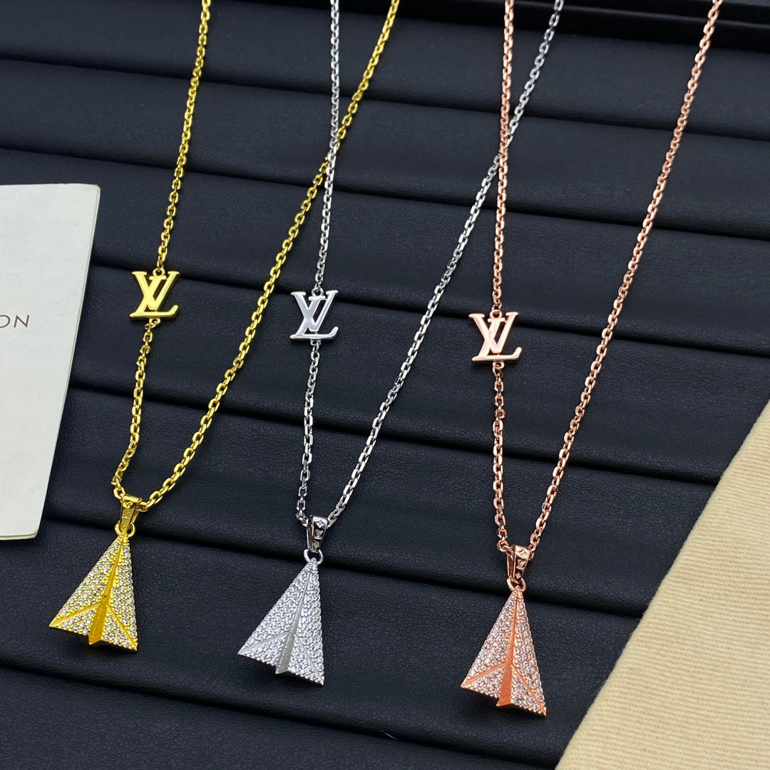Pavé Crystal Paper Plane Pendant Cable Chain Necklace