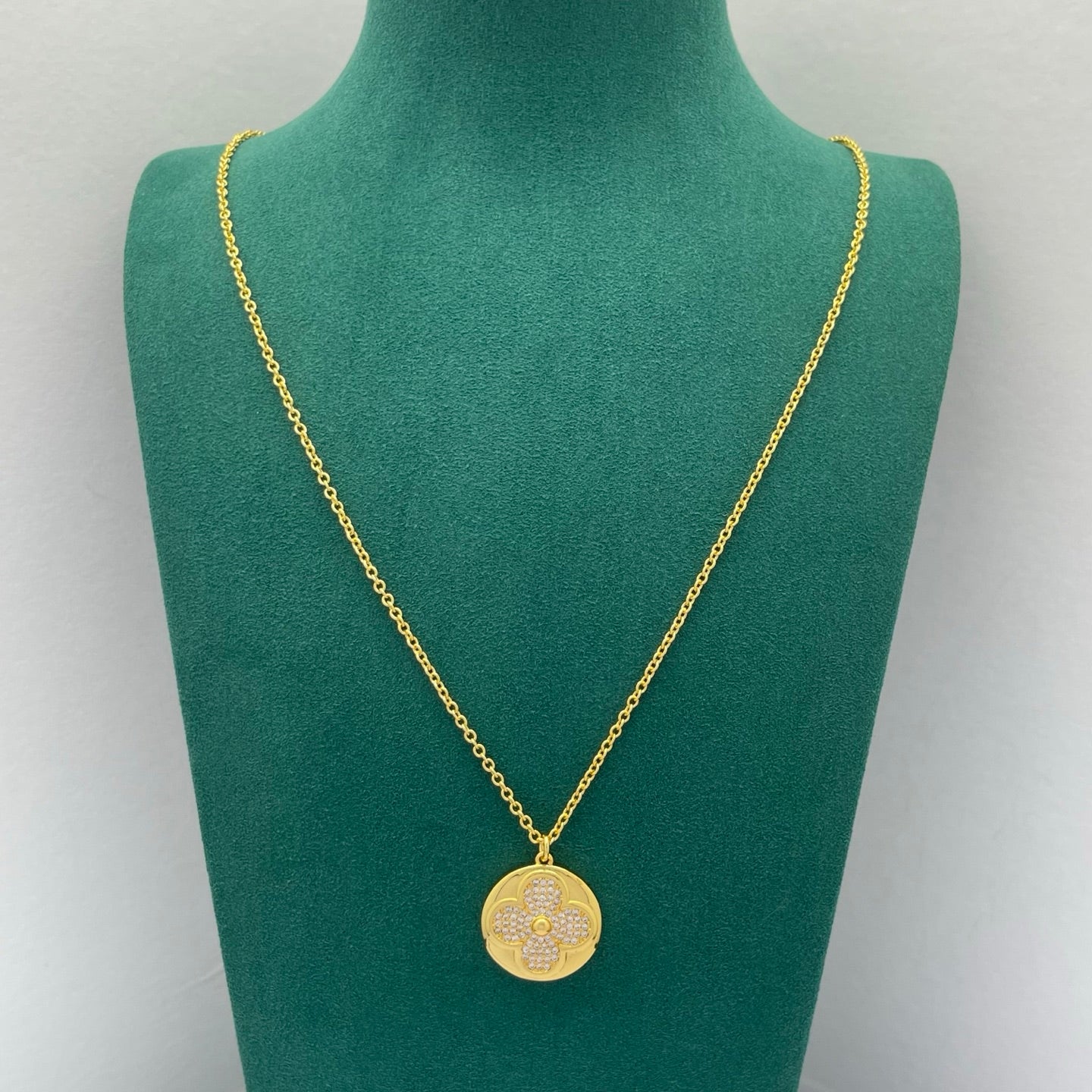 Pavé Floral Coin Pendant Necklace