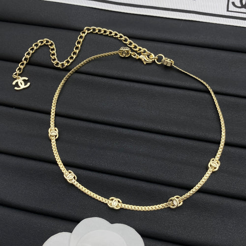 CC Ring Station Double-Layer Chain Choker Necklace – Gold & Silver