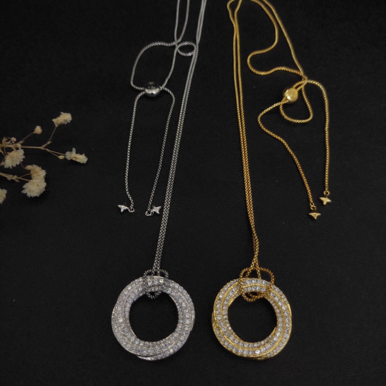 Pavé Circle Pendant Adjustable Slider Necklace