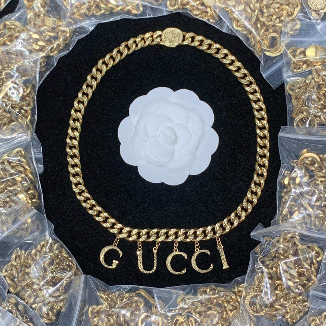 Cuban Link Letter Charm Necklace & Bracelet Set