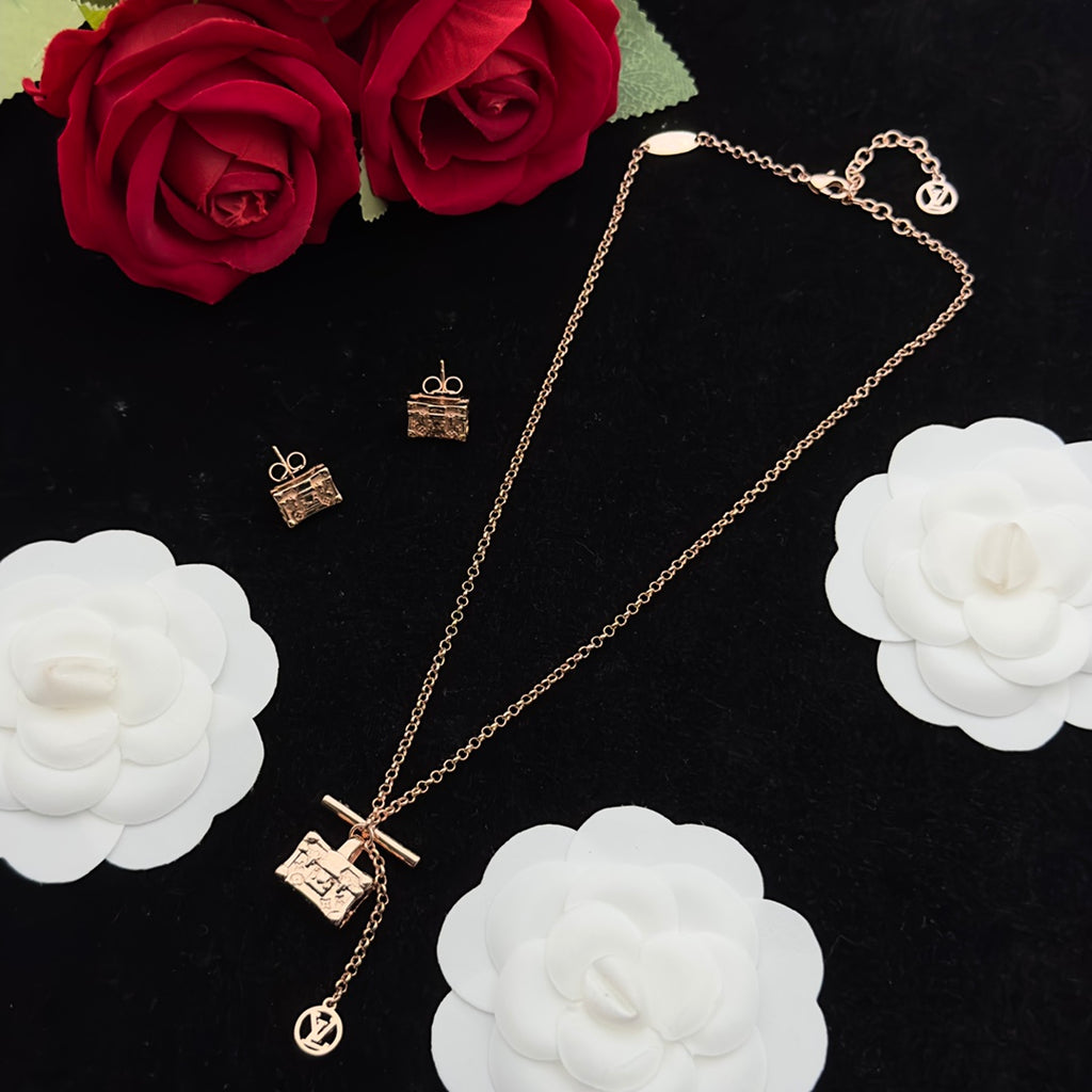 Miniature Luggage Charm Necklace & Earring Set