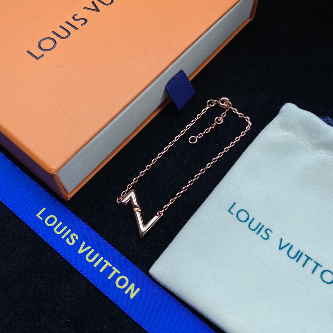 Gold V-Shape Monogram Necklace, Bracelet & Earring Set