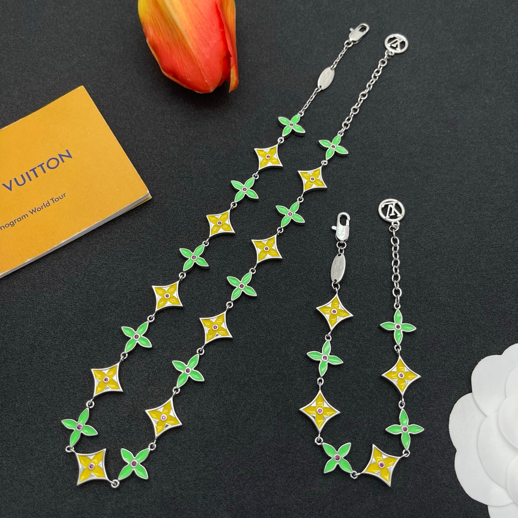 Enamel Flower Monogram Jewelry Set
