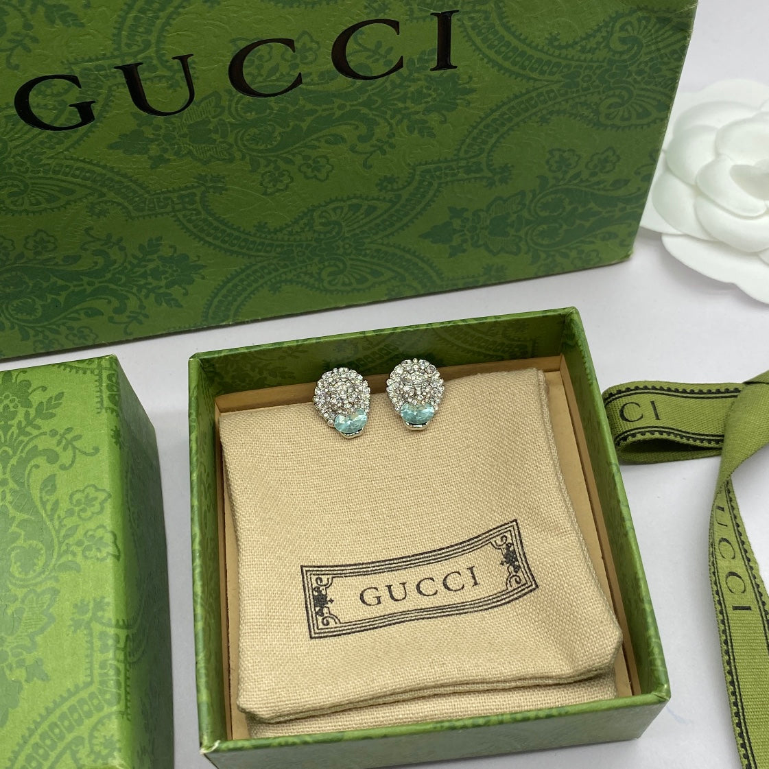 Pavé Crystal Panther Head Aqua Crystal Jewelry Set