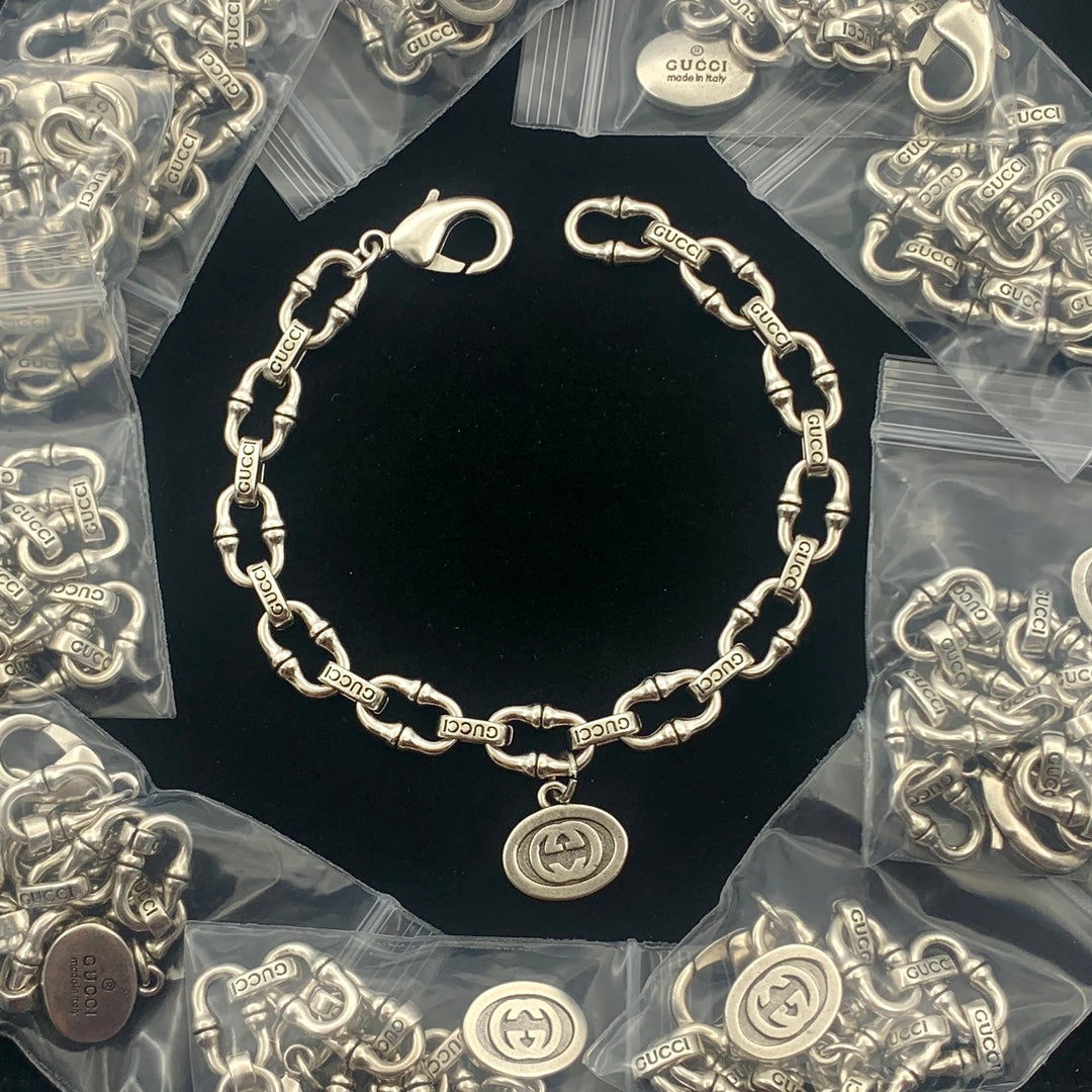 Vintage Square Link Logo Pendant Jewelry Set