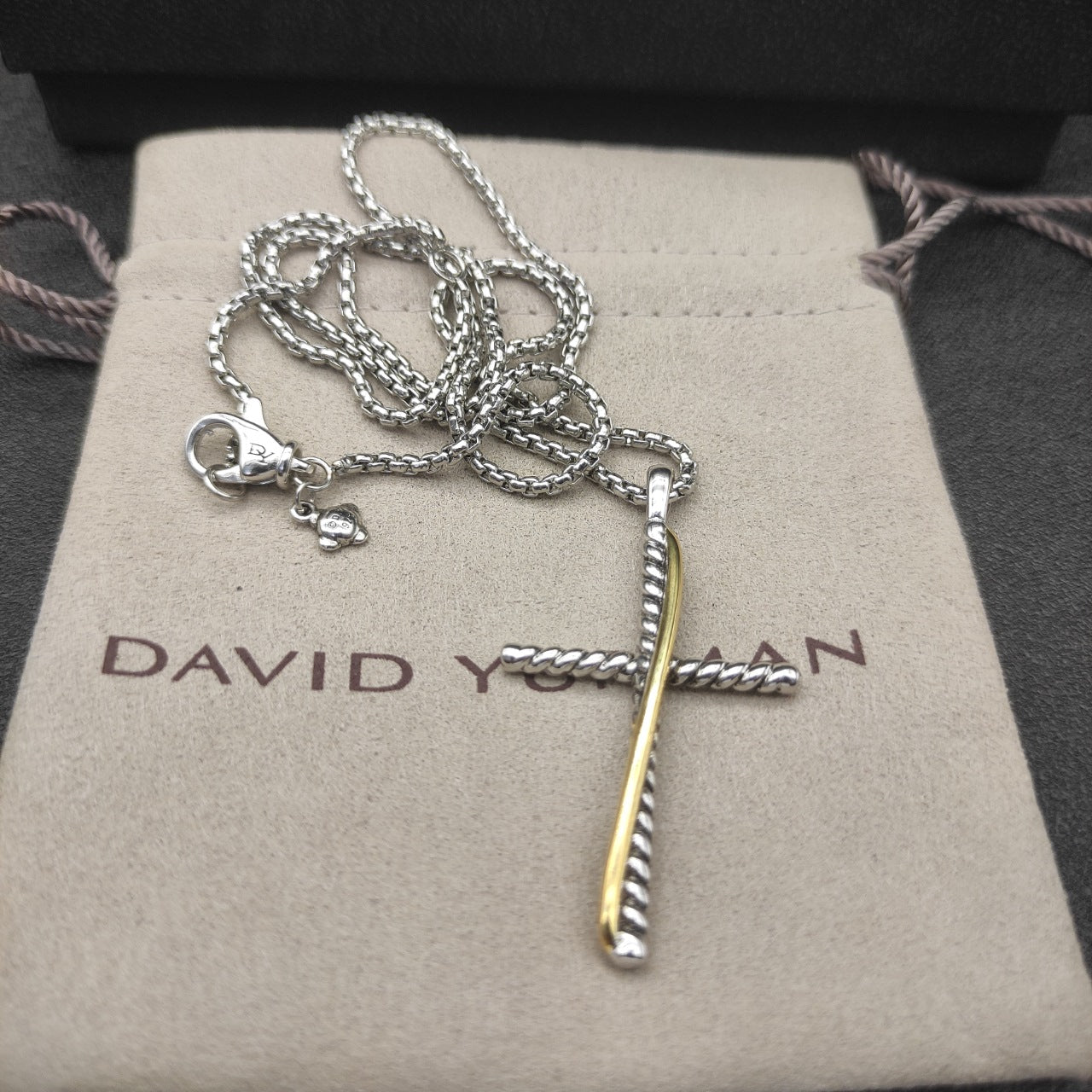 Twisted Cable Slim Cross Pendant Necklace