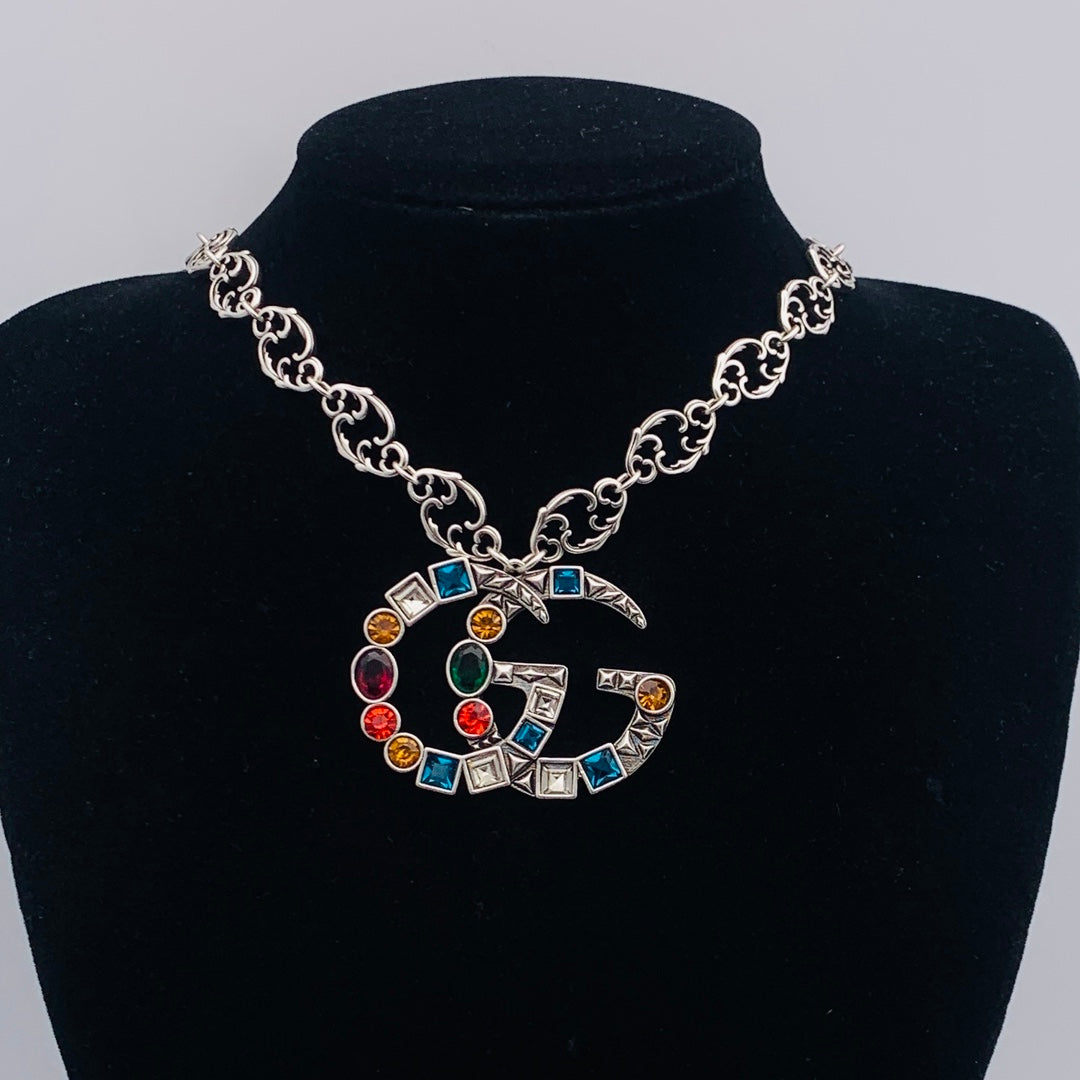 Multicolor Gemstone Logo Chain Jewelry Set