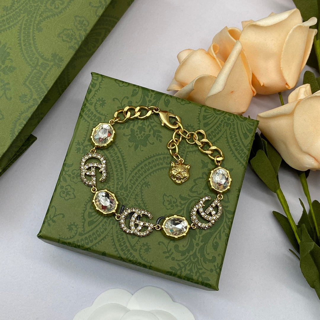 Crimson Crystal Pavé Logo Station Necklace & Bracelet Set with Drop Earrings
