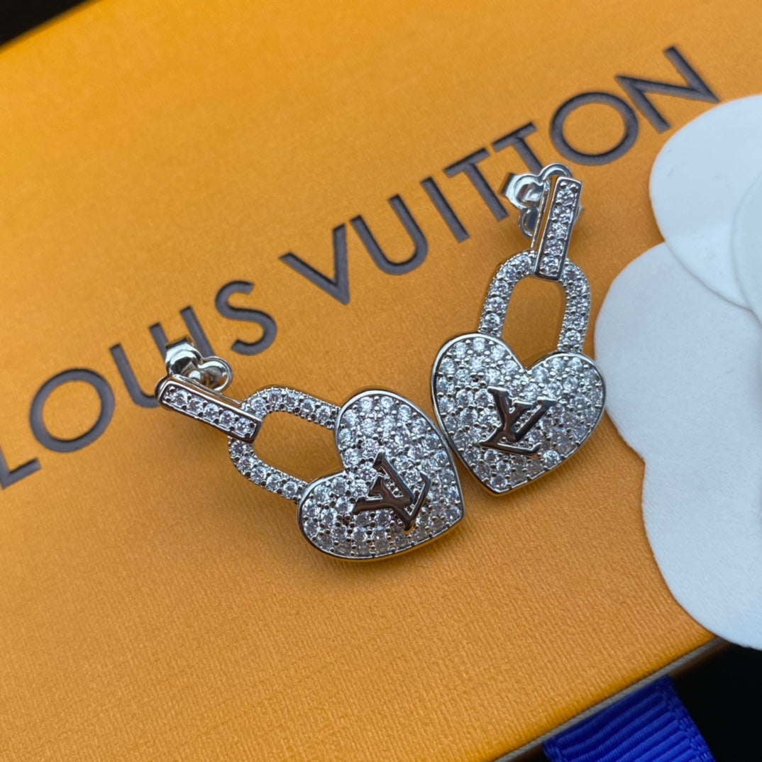Iced Out Heart Lock Charm Necklace & Dangle Earrings