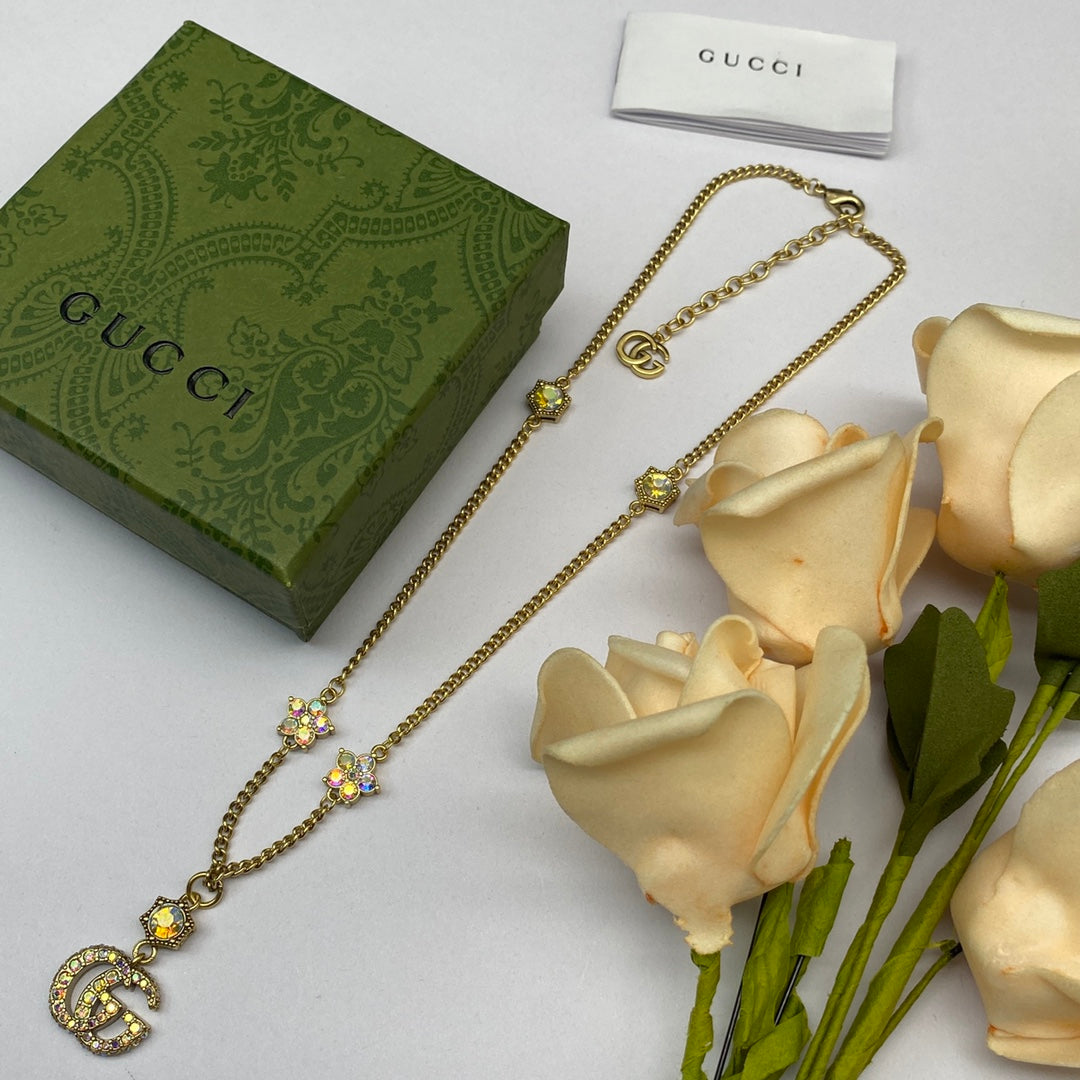 Citrine Crystal Daisy Logo Curb Chain Jewelry Set