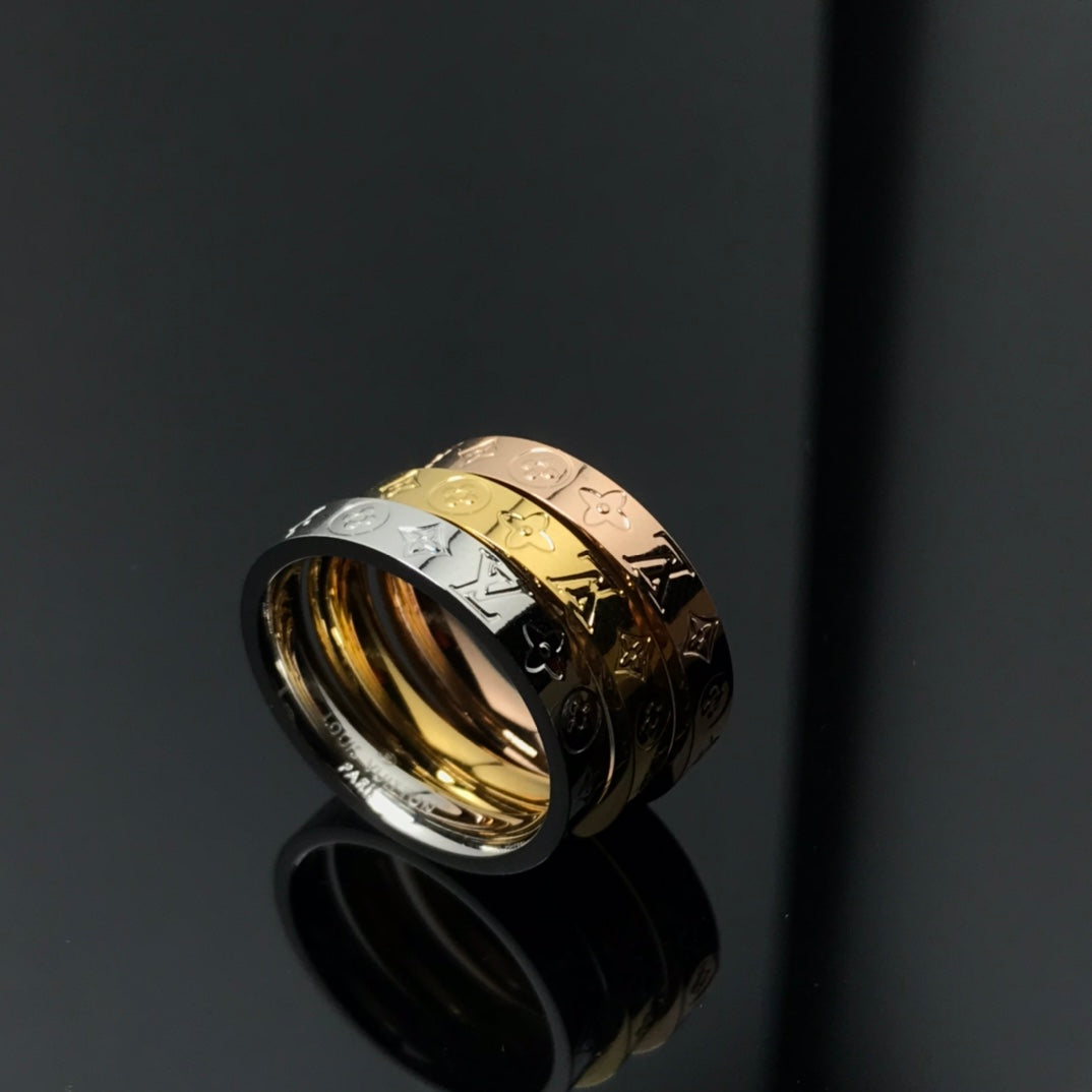 Narrow Steel Ring with Floral Pattern