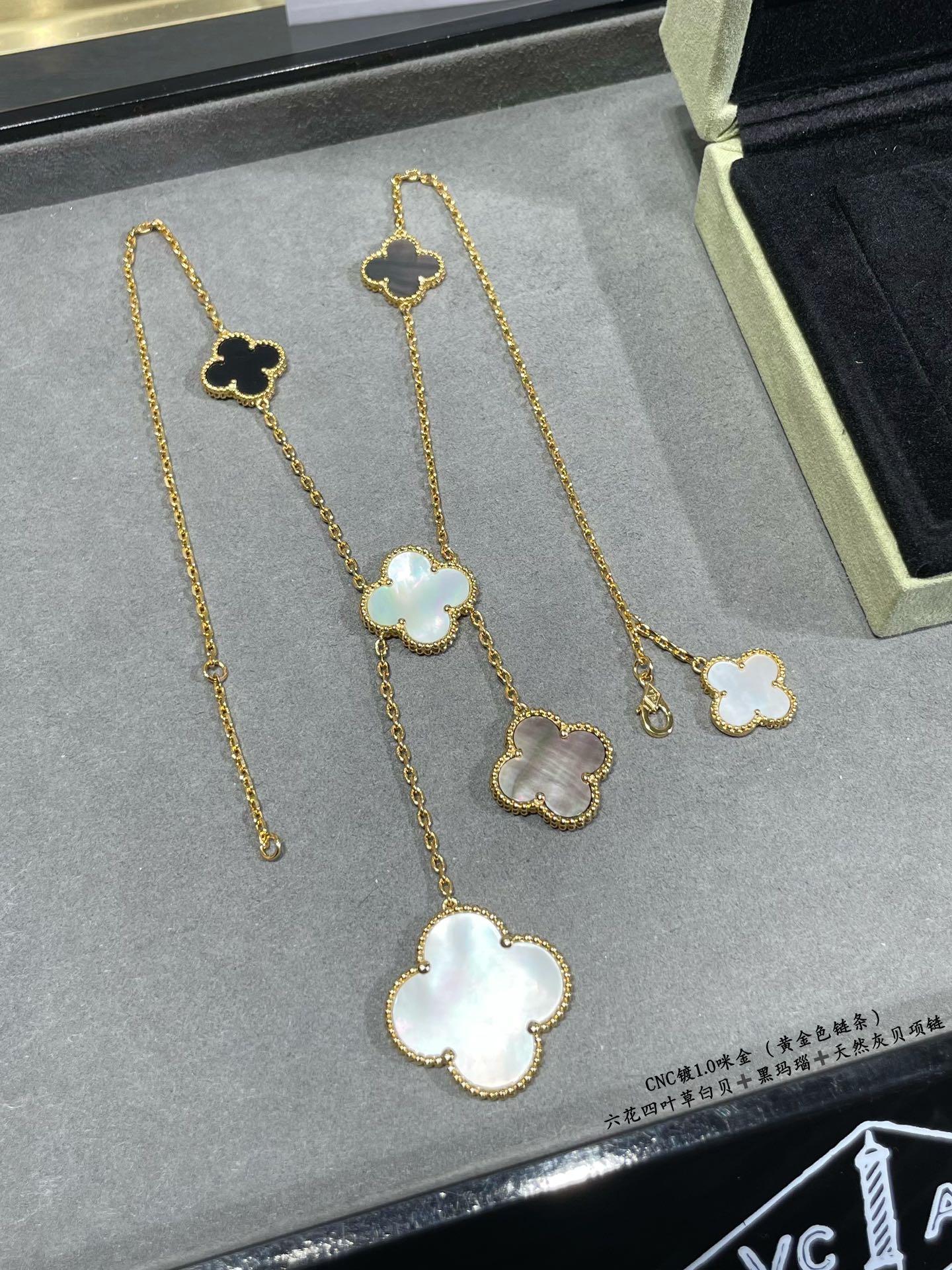 Large and Small Flower Six-Leaf Clover Necklace