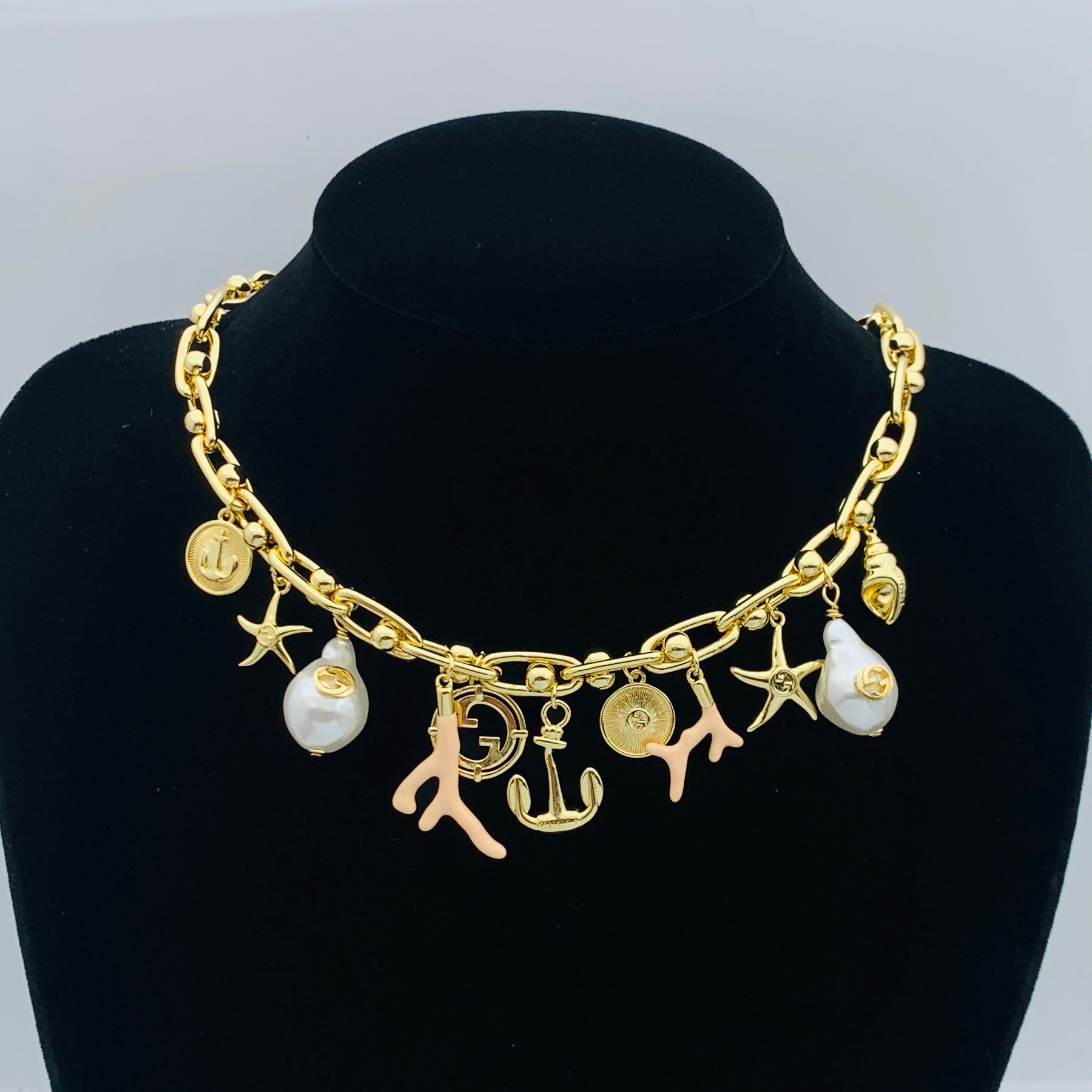 Nautical Charm Bracelet Set with Pearl & Coral