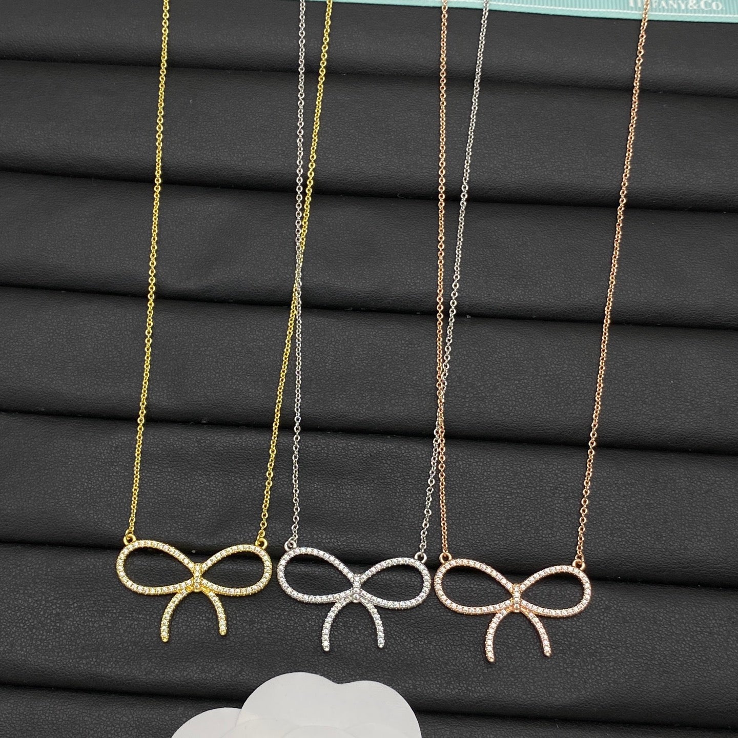 Pavé Crystal Open Bow Pendant Necklace – Gold, Silver & Rose Gold