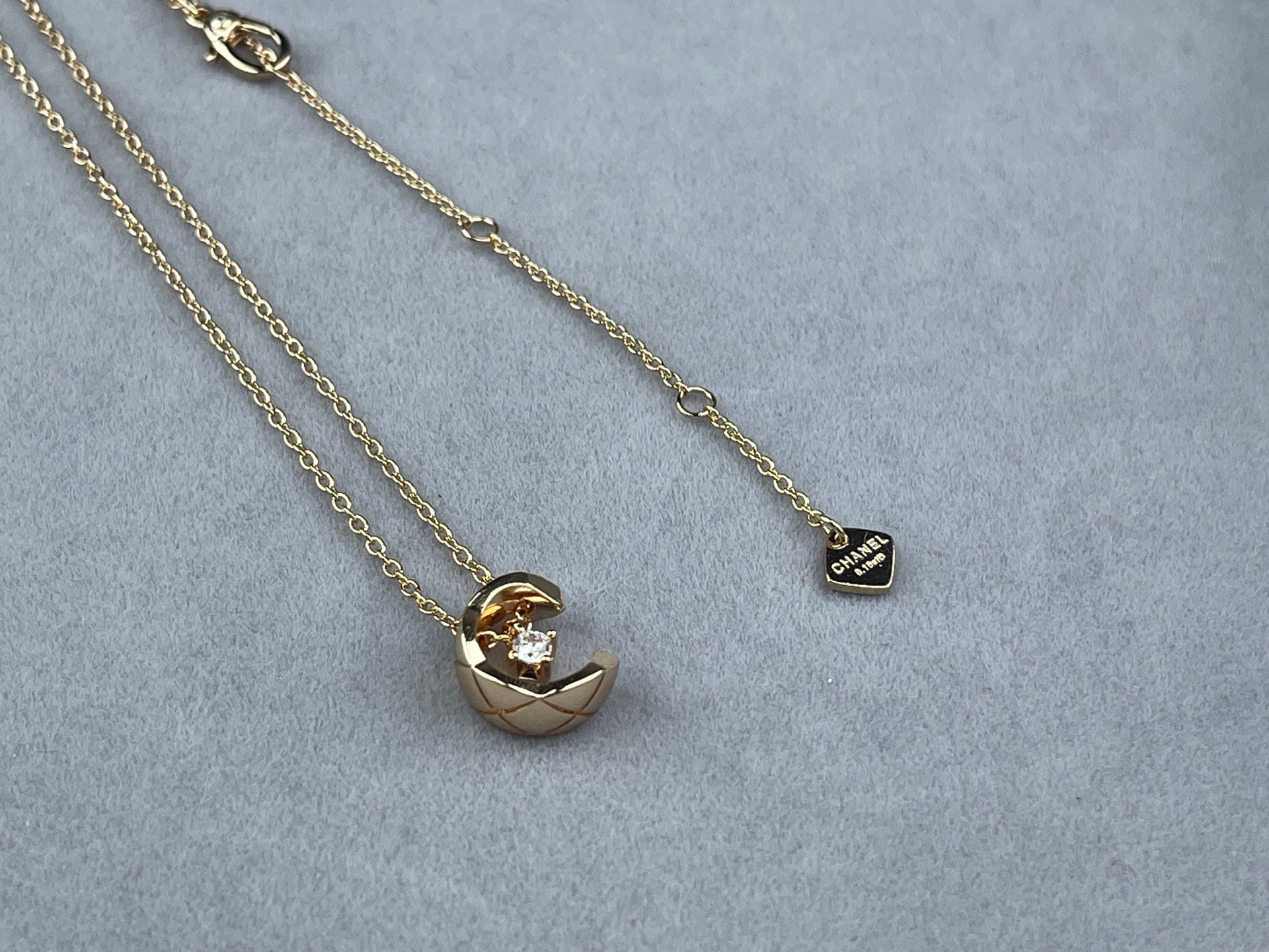 Crescent Moon Single Crystal Pendant Necklace