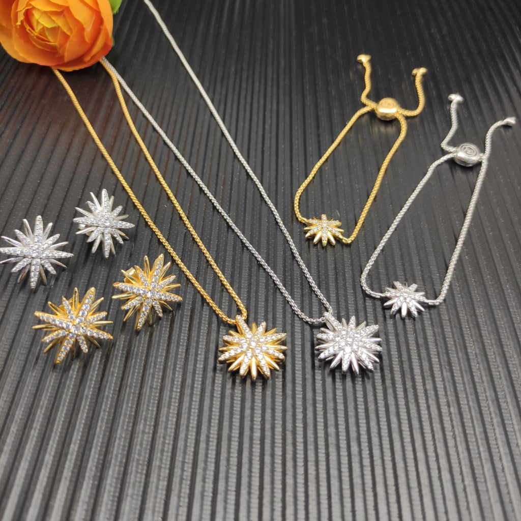Celestial Starburst Pavé Jewelry Set – Gold & Silver