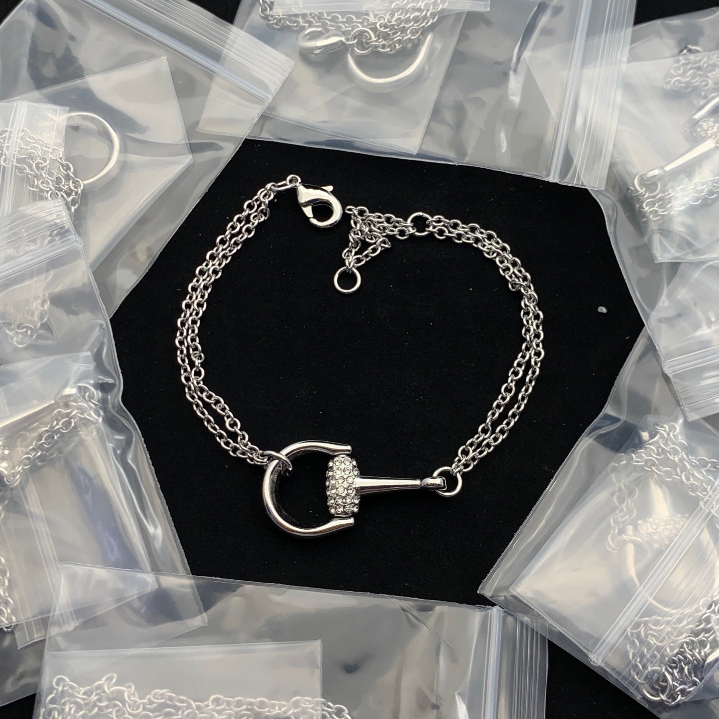 Dainty Crystal Horsebit Chain Jewelry Set