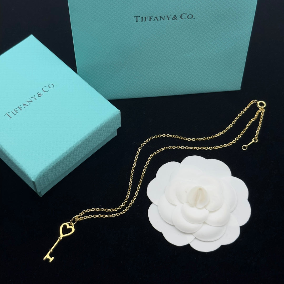 Open Heart Key Pendant Delicate Chain Necklace – Gold, Silver & Rose Gold
